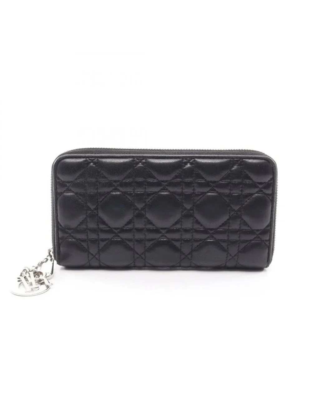 Dior Round Wallet Lady Dior Voyageur Cannage Black Leather